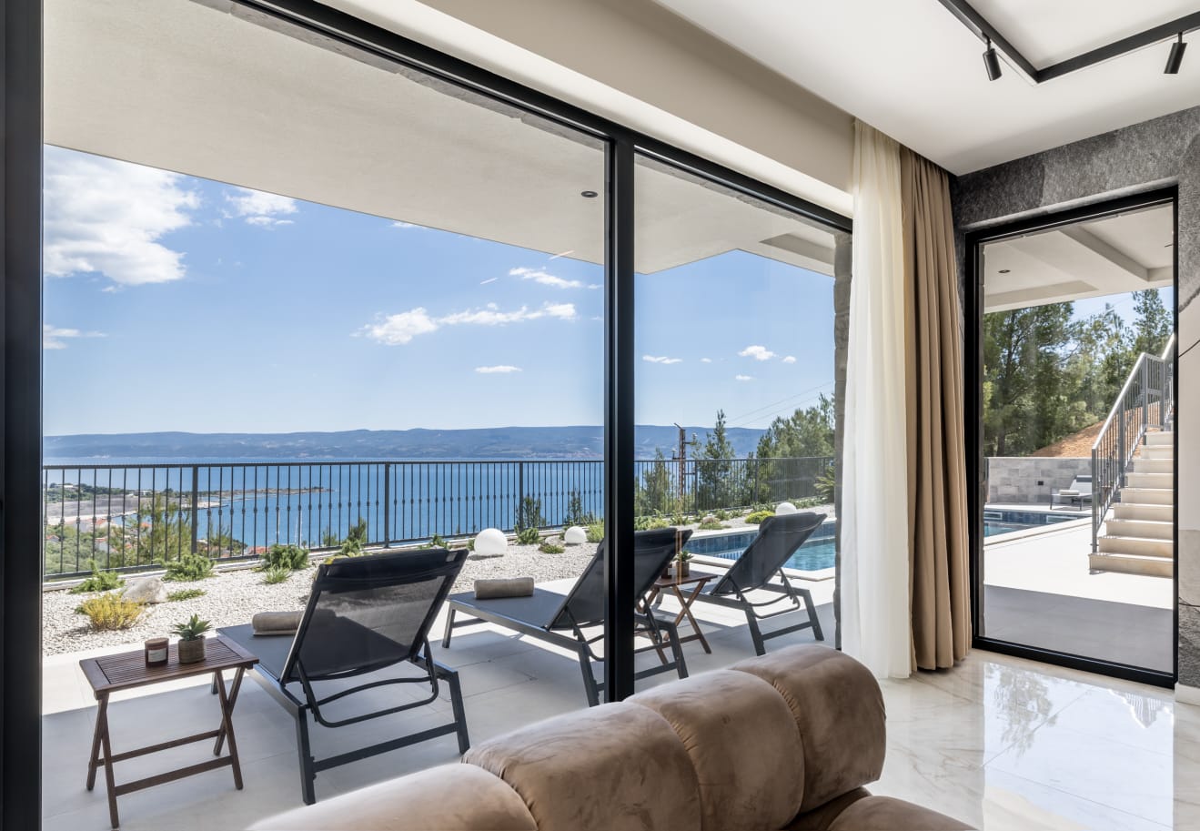 Villa M&D — sea view living room opening to the pool terrace in Dugi Rat