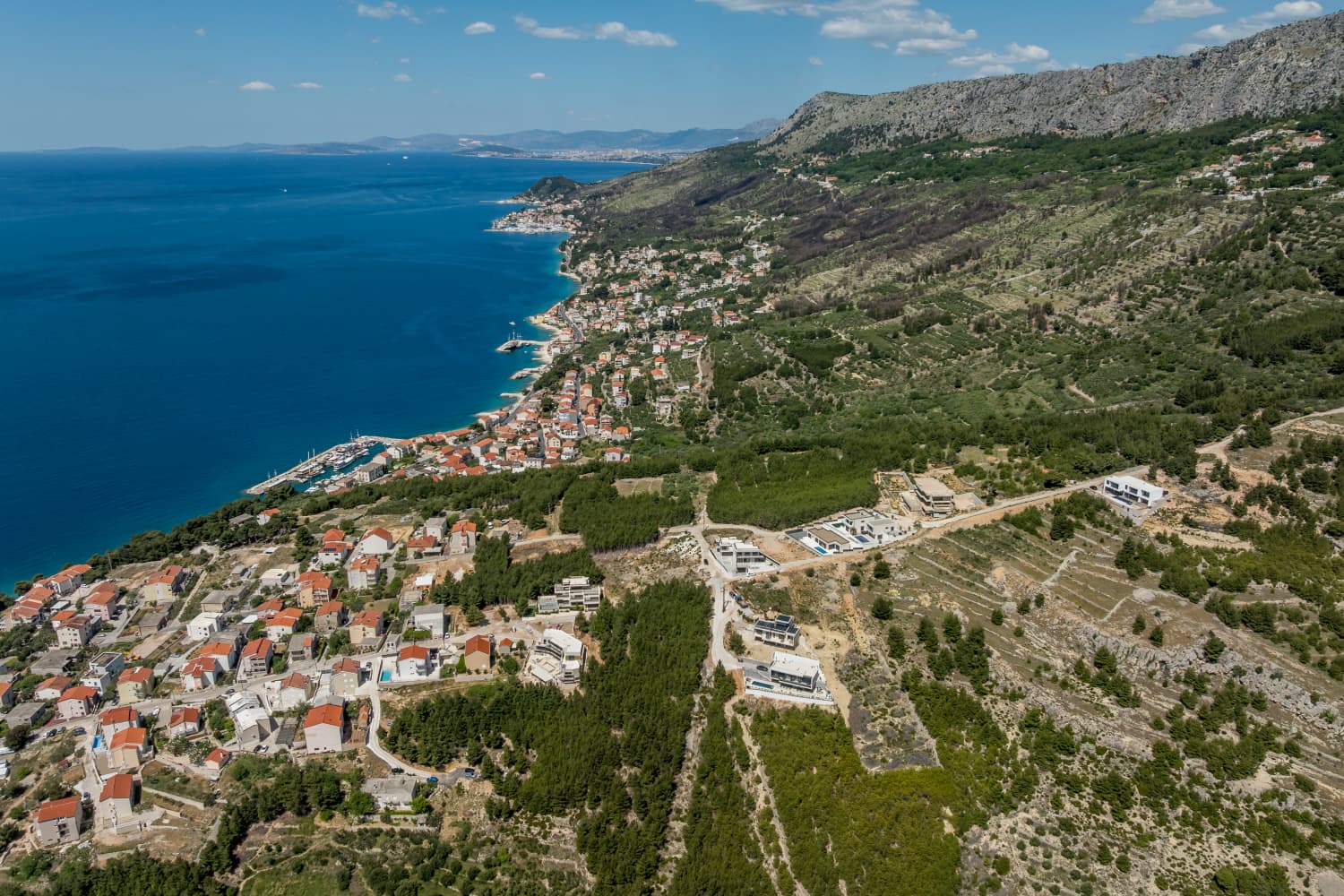 Aerial view of Dugi Rat coastline and Villa M&D