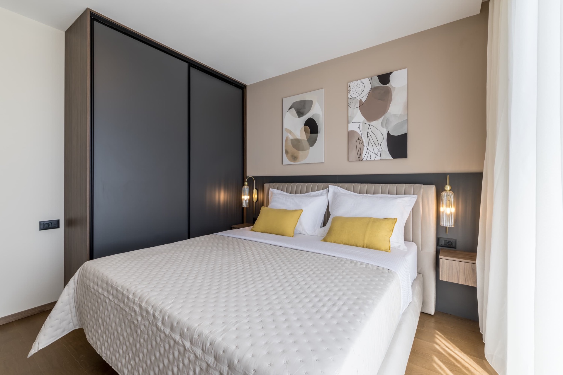 Bedroom with designer wardrobe and accent lighting